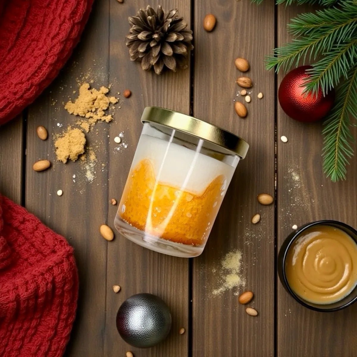 Lumânare parfumată de iarnă Cuibul Nostru Bland — spate — migdale prăjite, marzipan și boabe de tonka, 300g, Colecția Înapoi Acasă Lumisoul