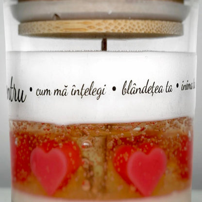 Eticheta lumânării Te Iubesc Pentru.. — motive personalizate scrise, cadou Valentine's Day handmade Lumisoul