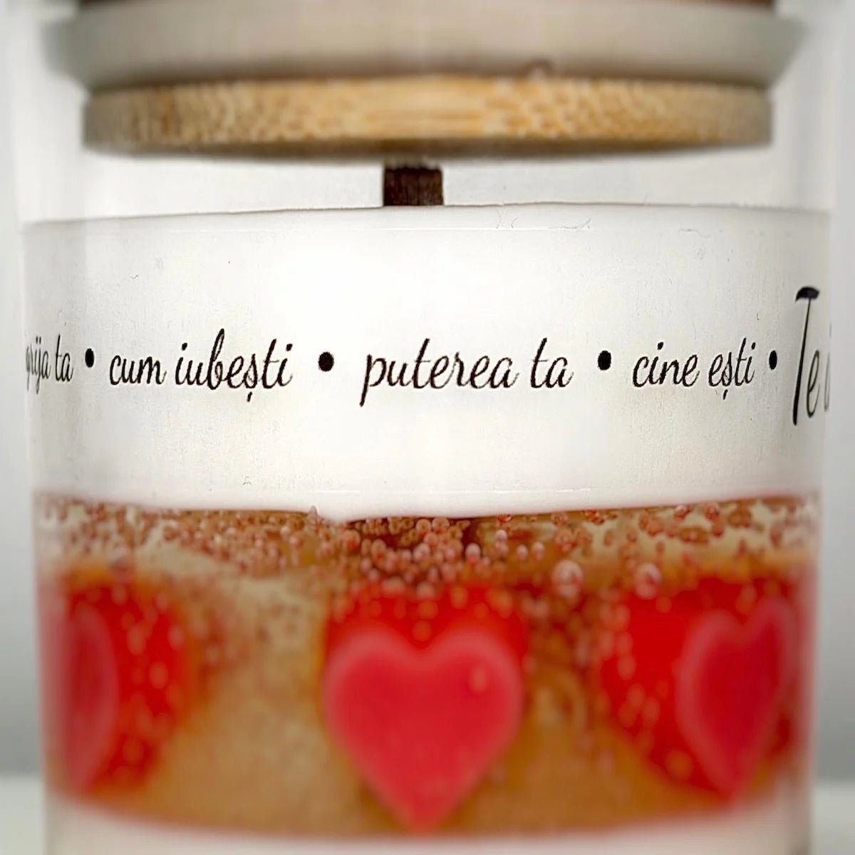 Eticheta lumânării Te Iubesc Pentru.. — mesaj de dragoste personalizat pe lumânare, cadou Valentine's Day Lumisoul